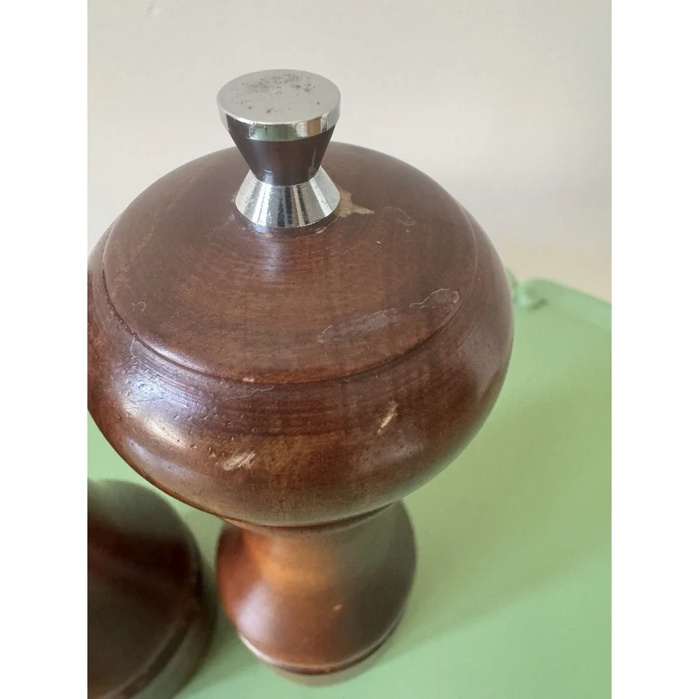 Vintage Mr. Dudley Solid Wood Pepper Grinder Mill & Salt Shaker Set Brown